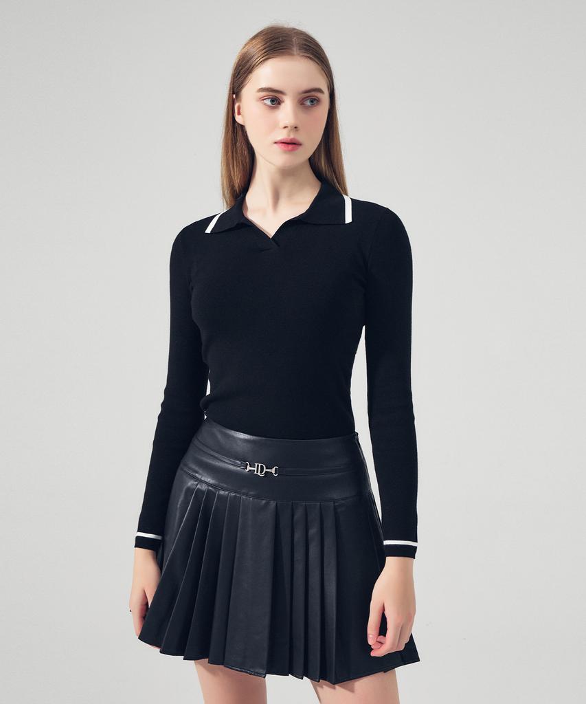 LORDLOAR Faux Leather Pleated Skirt Black