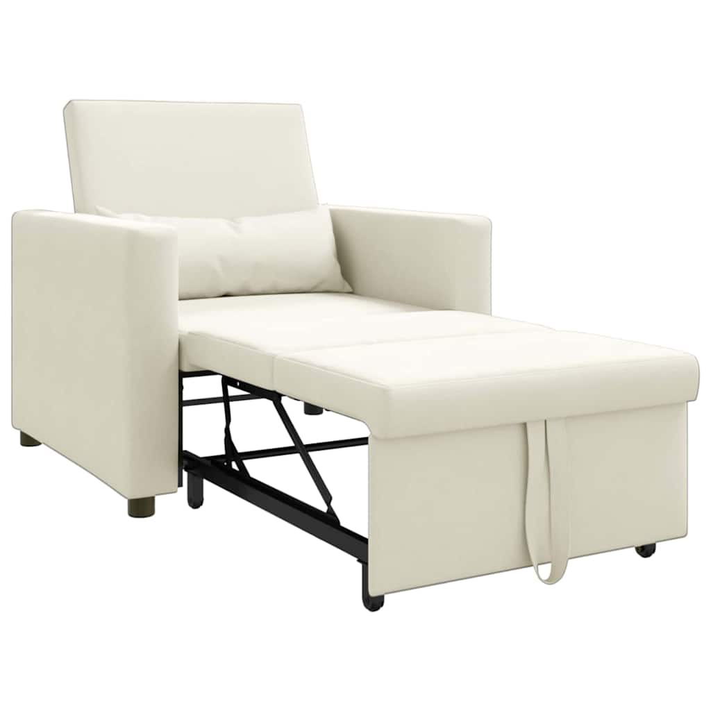 Extendable Single Sleeper Sofa with Wheels Cream Velvet