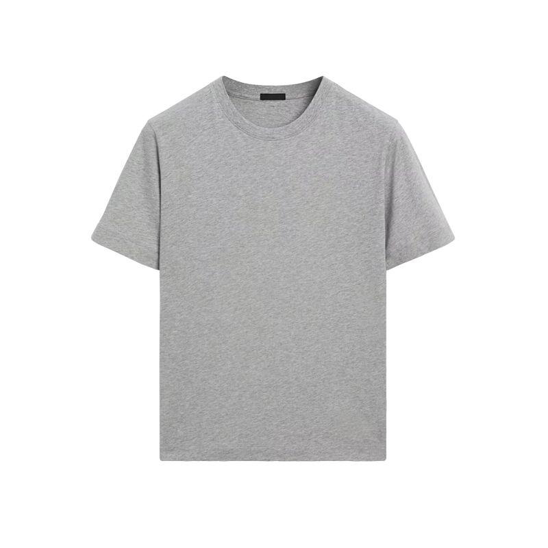 MD Spring New Arrival Women's Gray Basic Minimalist Loose Plaid Cotton Boyfriend round Neck T-shirt 6218503