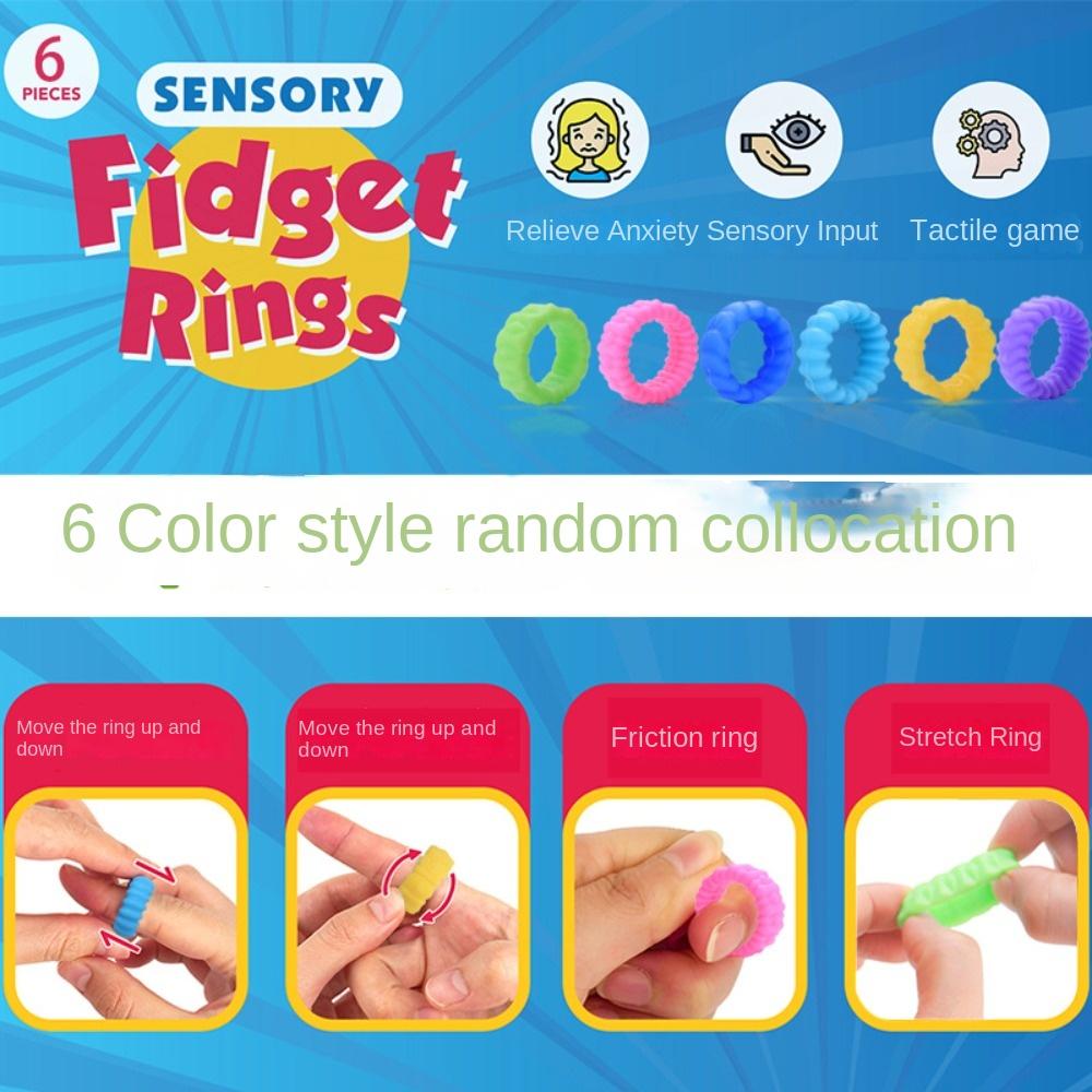 6Pcs Stress Relief Sensory Toy Silicone Anxiety Rings High Quality Fidget Ring  Kids