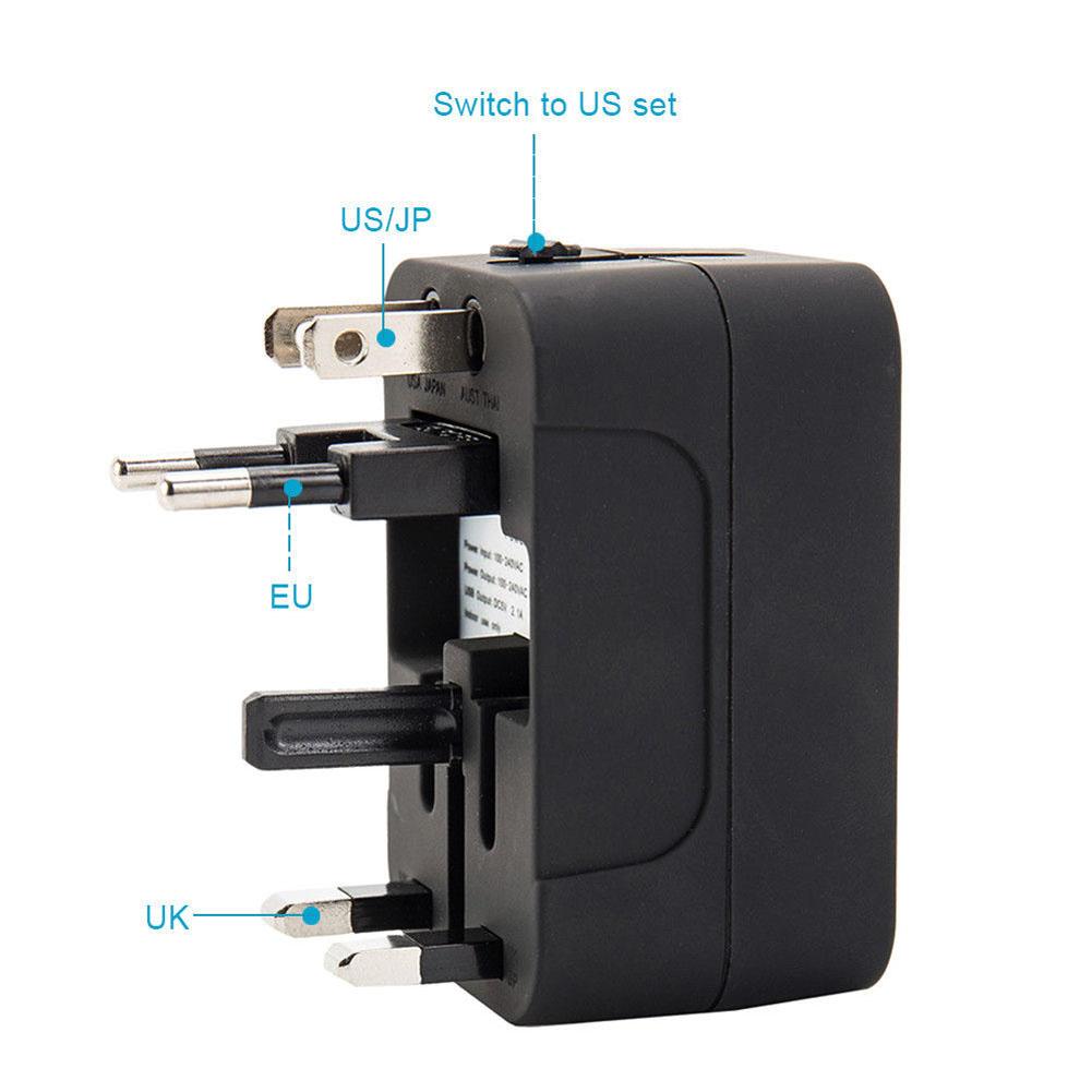 World Wide Universal Travel Adapter US/EU/UK/AU Multi Plug Charger With Dual USB 2 Ports Travel Conversion Socket Plug Converter