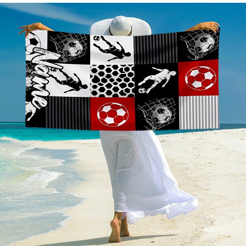 Custom Name Ultra-Soft Beach Towel with Soccer Theme,Ideal for Pool - Camping, Diving - Perfect Travel Essential, Vibrant Beach Towel.
