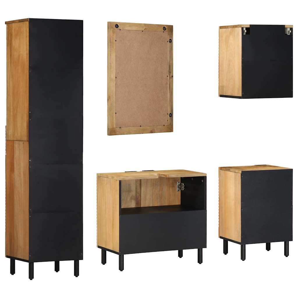 5 Piece Bathroom Furniture Set Brown Solid Mango Wood