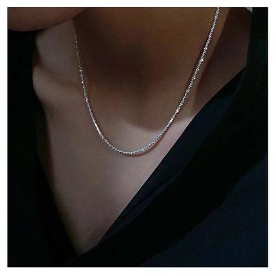 Silver Color Shining Clavicle Chain Necklace For Women Men Trend Sparkling Choker Necklace Elegant Clavicle Chain Necklace Party Collar Jewelry Gift