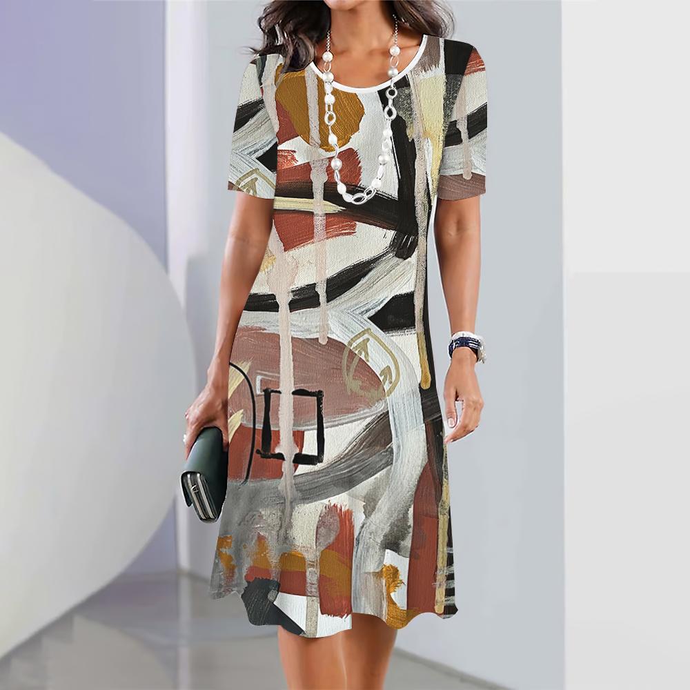 2026 Spring and Summer New Dresses Outdoor Fashion Short Sleeve Irregular Pattern Print Hawaii Vacation Style Dresses
