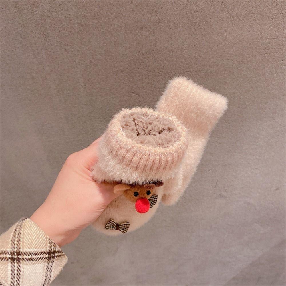 Thicken Bow Plush Gloves Full Finger Mittens Cute Gloves Creative Student Knitted Gloves  Female