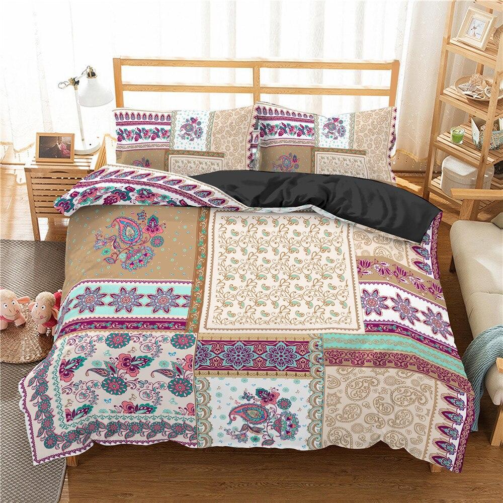 Three-Piece Digital Printed Bandanna Bedding Set Paisley Embroidered Duvet Cover