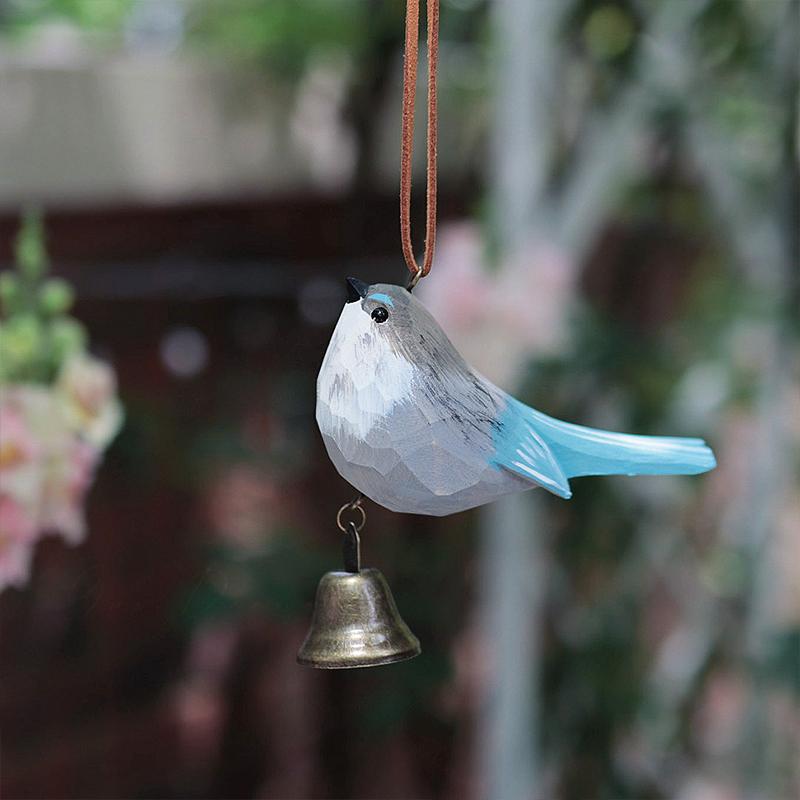 Rustic Handmade Wooden Bird Wind Chime Hanging Pendant Hand Carved Ornament Home Garden Decoration Gift