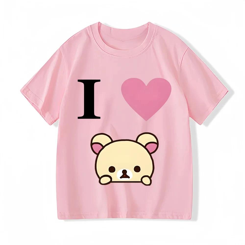 L Love Rilakkuma Painting T-shirt Girls Clothing Cartoon Short Sleeves Sports Fashion Streetwear Manga/Comic Tee-shirt