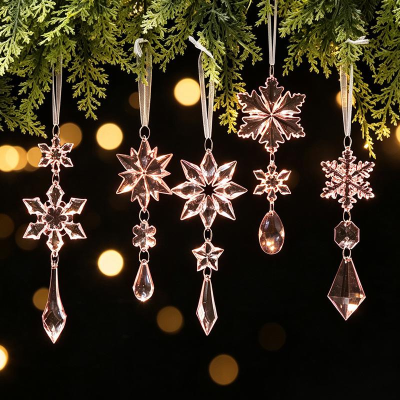 Crystal Clear Acrylic Snowflake and Icicle Christmas Tree Ornaments