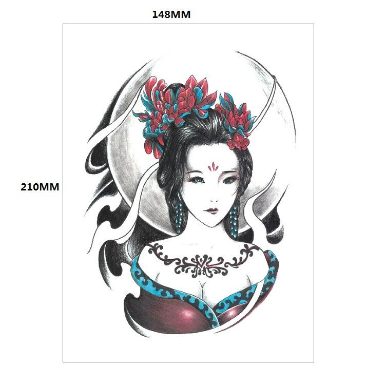 Traditionelle schöne Frau Charakter Tränen Geisha Farbe Wasser Transfer Blume Arm Anti-Real Tattoo Aufkleber Tattoo