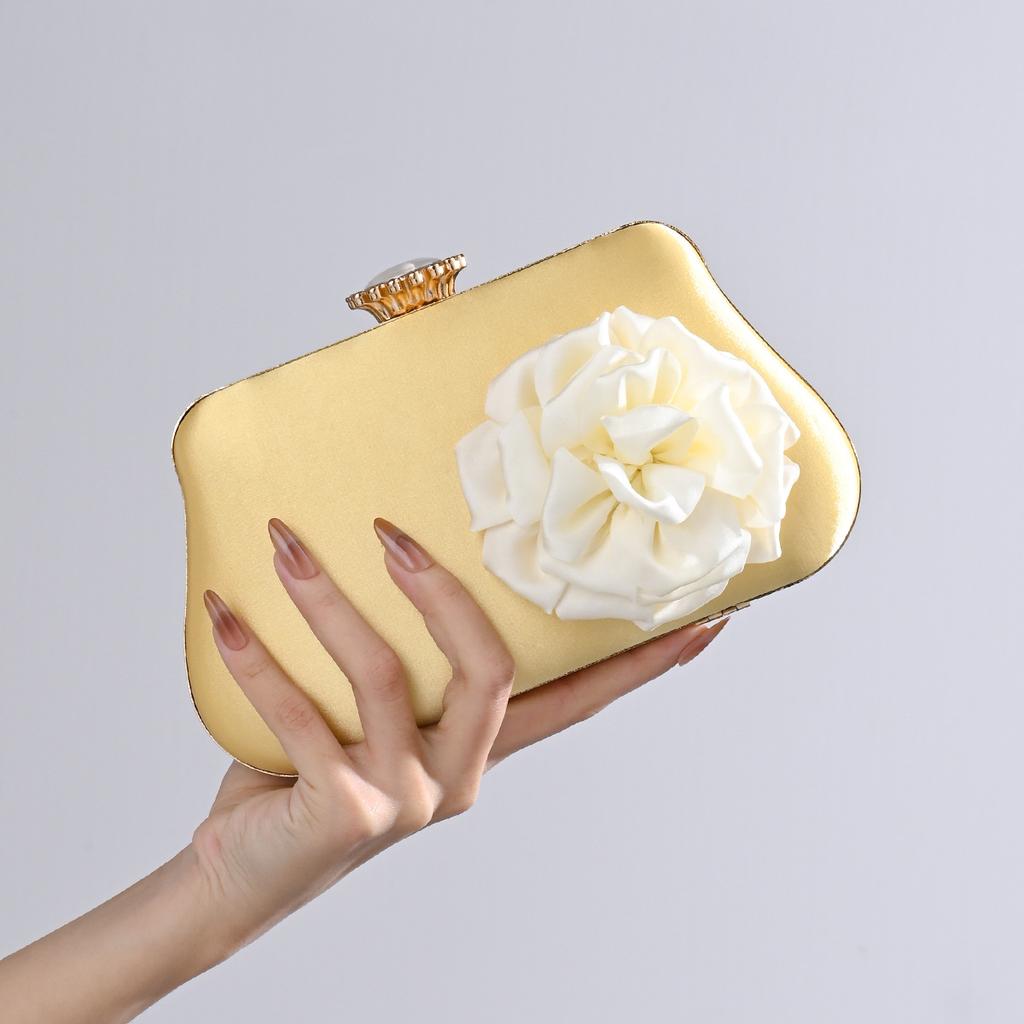 Luxury Women Handbag Fashion Clamp Evening Bag Satchel Retro Silk Rose Bag Designer Female Shoulder Crossbody Bag Wrist Bags