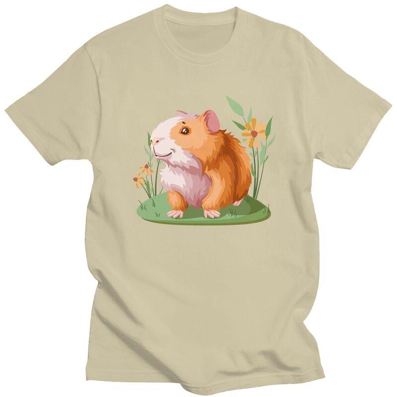Custom Kawaii Guinea Pig Flower T Shirt Men Pet Animal Tshirts Casual Tee Tops Pure Cotton Oversized Tshirt Merch