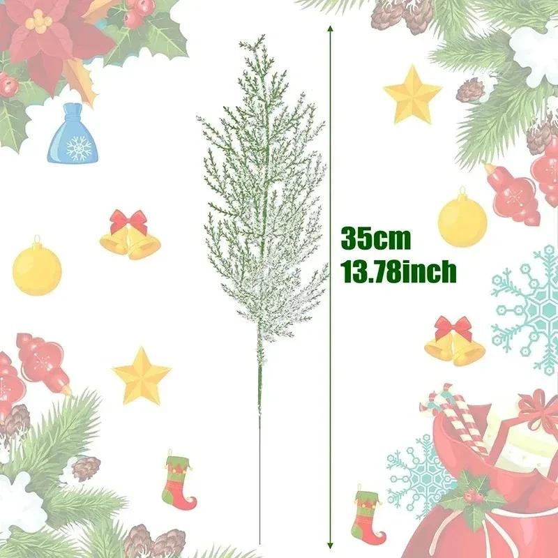 Artificial Christmas Frosted Pine Branches Faux Cedar Branches Fake Snow Sprigs Pine Leaves Plastic Cypress Garland Wreath DIY