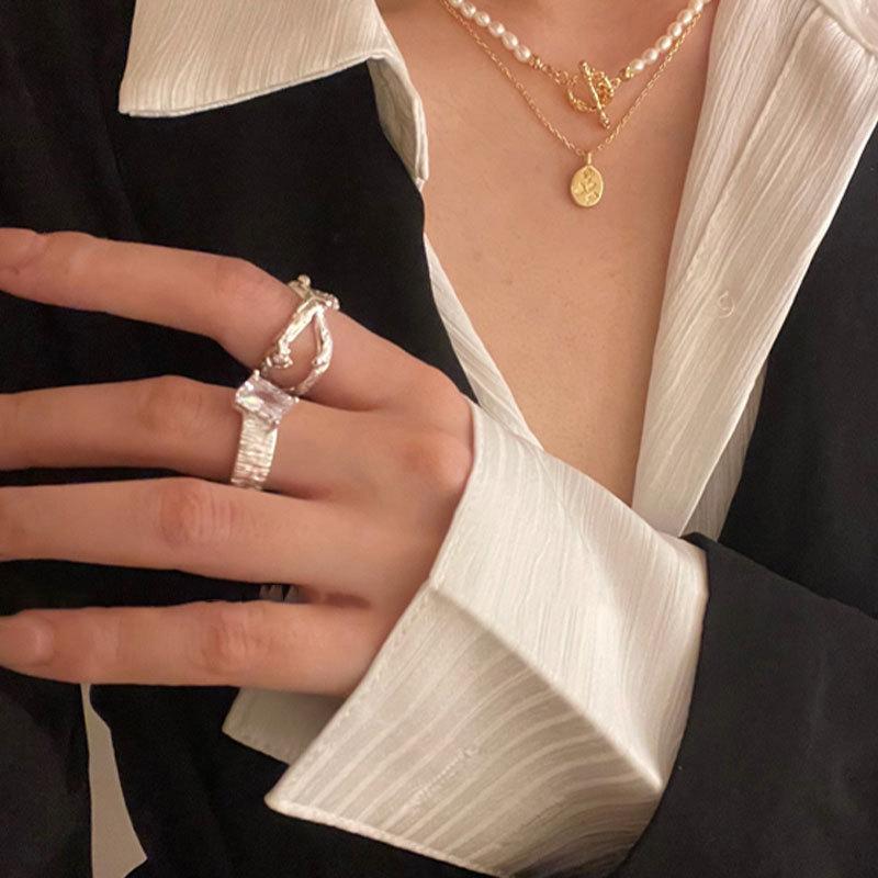 Lightweight Korean Stylish Handcrafted Xs925 Silver Ring For Women With Exquisite Irregular Texture And Perfect For Any Occasion