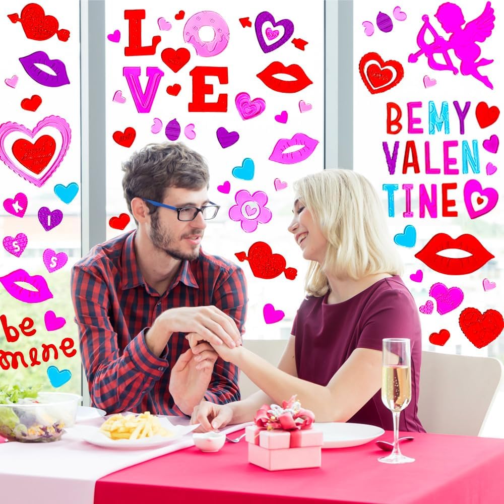 XIMISHOP 6pcs Valentine's Day Gel Window Clings Sticker for Window Decors