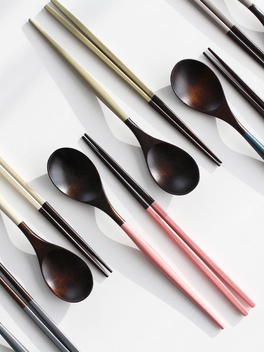 

Acacia color lacquer daily cutlery set 7 colors spoon and chopsticks Korean food newlywed housewarming pink