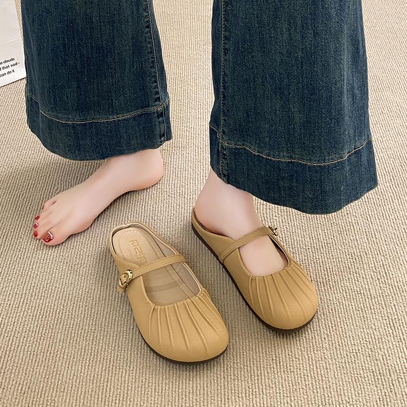 Fashion CRLAYDK Women's Slip On Mules Closed Toe Slippers Ladies Backless House Slides Walking Loafers Business Casual Flat Shoes