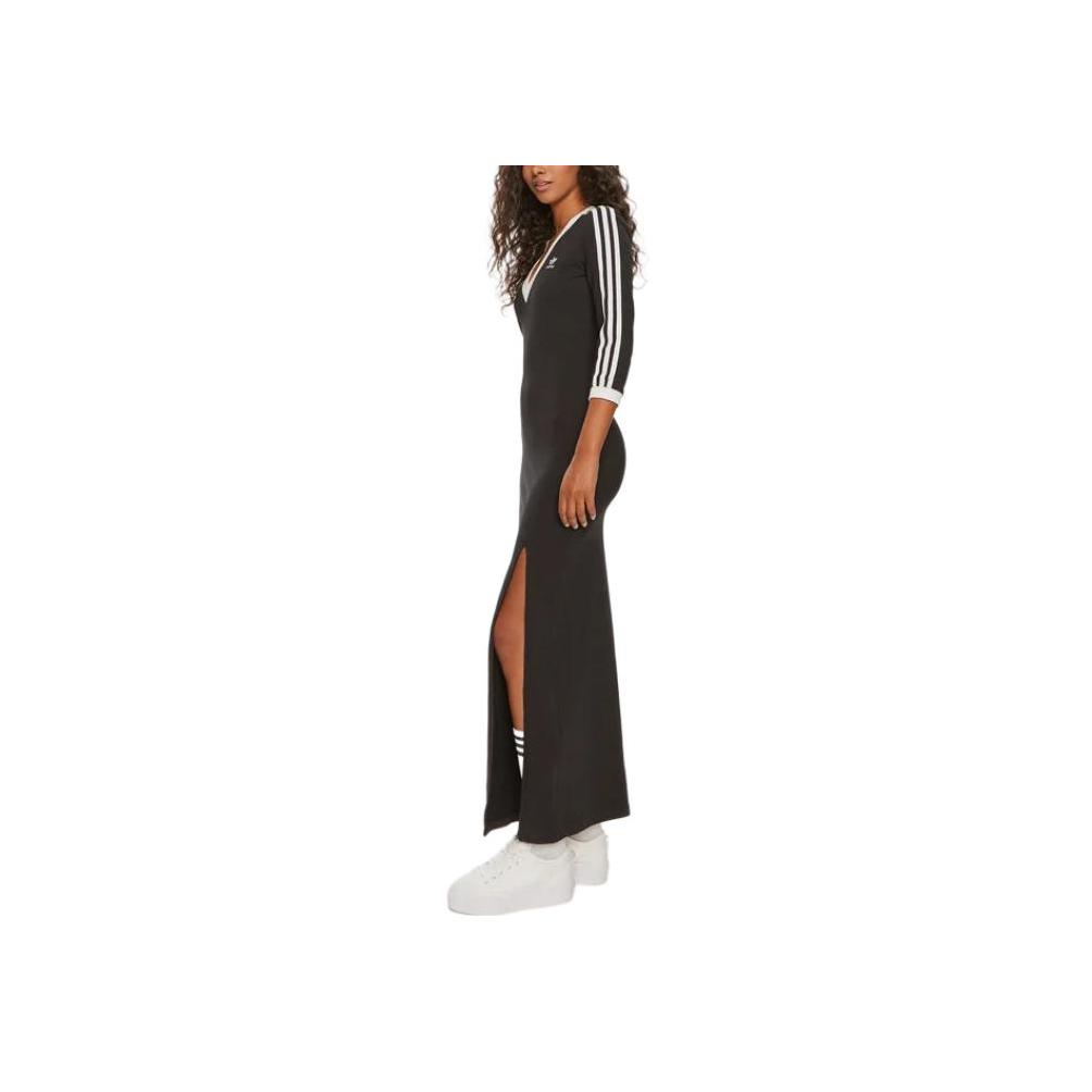 Adidas Originals Adicolor Classics 3-Stripes Maxi Dress with Colorblock V-Neck and Half Sleeves Women Dress Black IK0439