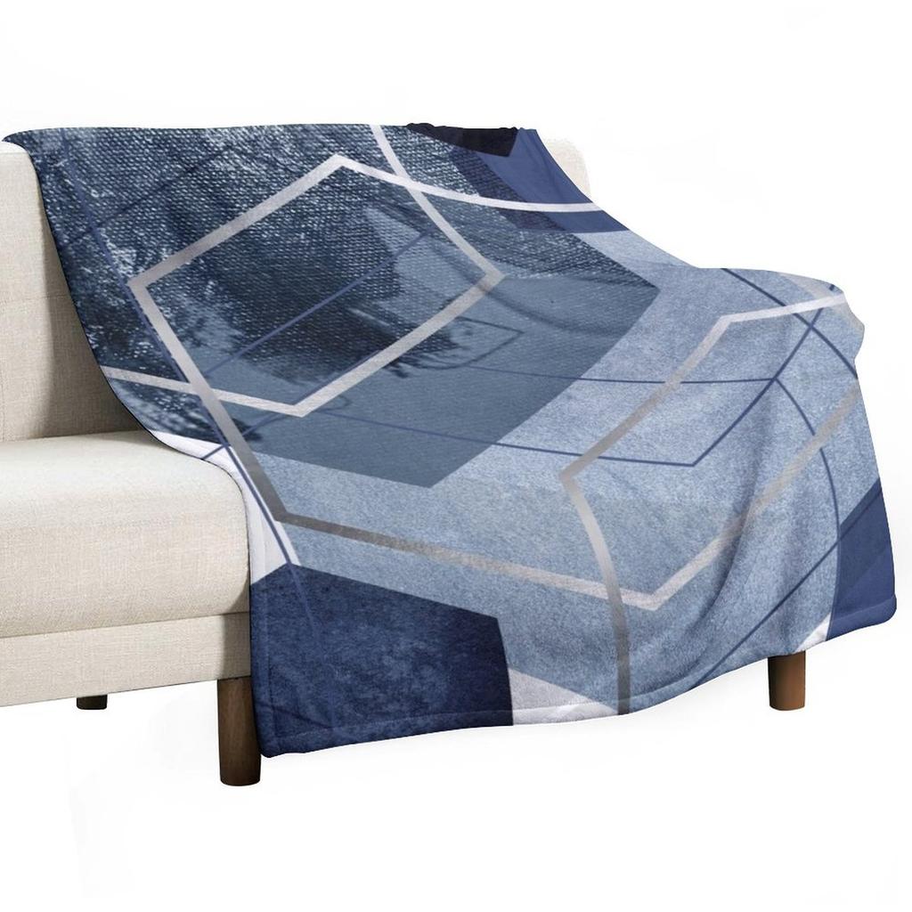 Blue and Grey Geo Throw Blanket Luxury Throw Decorative Beds Thin Flannel Fabric Blankets