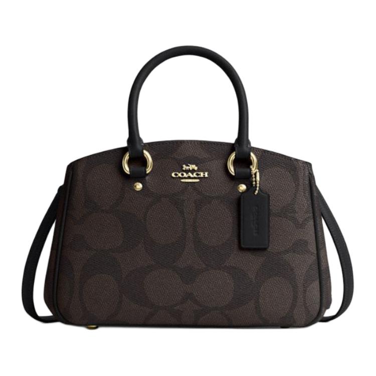 Coach Savannah 28 Verstelbare Afneembare Schouderband Klassiek Logo Print Gecoat Canvas Tote Bag Grote Dames Tote Bags Walnoot Zwart CAL53-IMXAQ