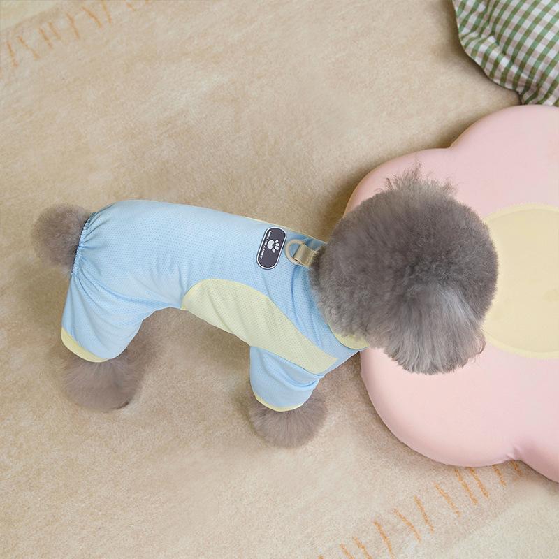 Summer dog breathable thin small dog skin label ice silk mesh four feet cool clothes teddy bear pet clothes