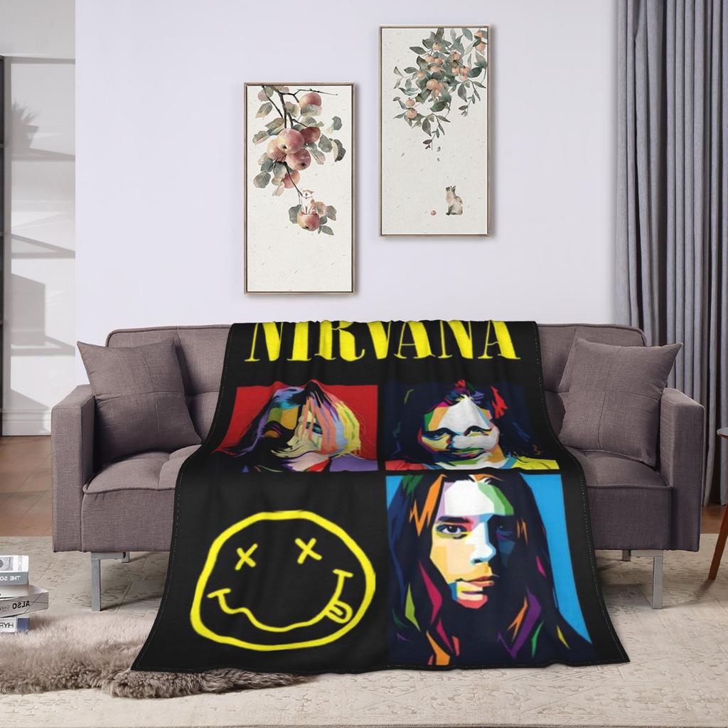 Nirvana Face Band Blanket Quality Super Soft Throw Blanket Autumn Travel Couch Chair Print Bedspread
