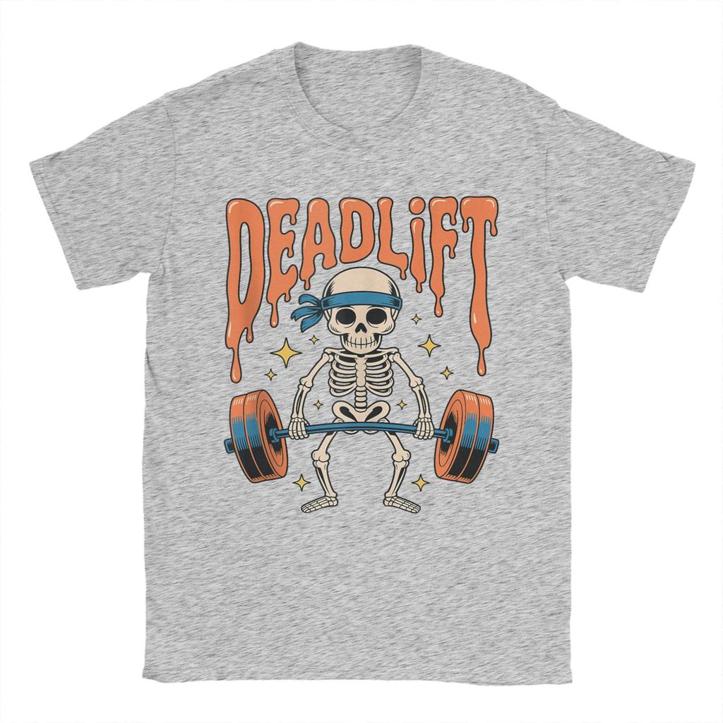 Streetwear T-Shirt Beach Funny Skeleton Deadlift Halloween Gym Workout Trendy T-Shirts Cotton Tshirt Man Y2K Retro Design Tops