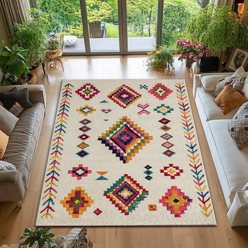 Moroccan Ethnic Style Carpet Nordic Style Simple Geometric Pattern Rug Living Room Bedroom Bedside Non Slip Pad Home Decoration