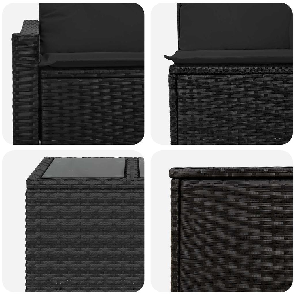 Sofa Set 6 Pieces Black Poly Rattan and Steel