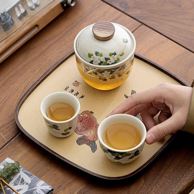 Ceramic Teapot Cup Set Outdoor Travel Tea Set Kung Fu Tea Set Glass Ceramic Teapot 1 Pot 2 Cups Storage Portable Tea Accessories