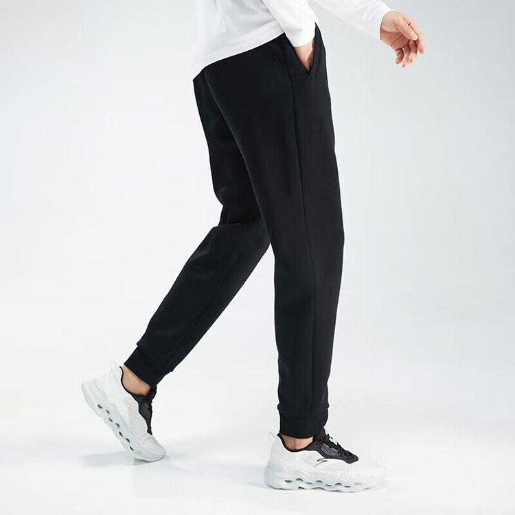 Anta Plain Elastic Waistband Tapered Knit Sports Pants Men Bottoms Black 152347324-2