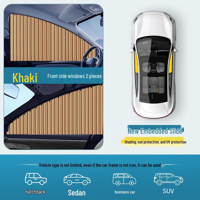 Automatic Retractable Car Sunshade Curtain with Embedded Blackout Privacy and Magnetic Track for Side Windows