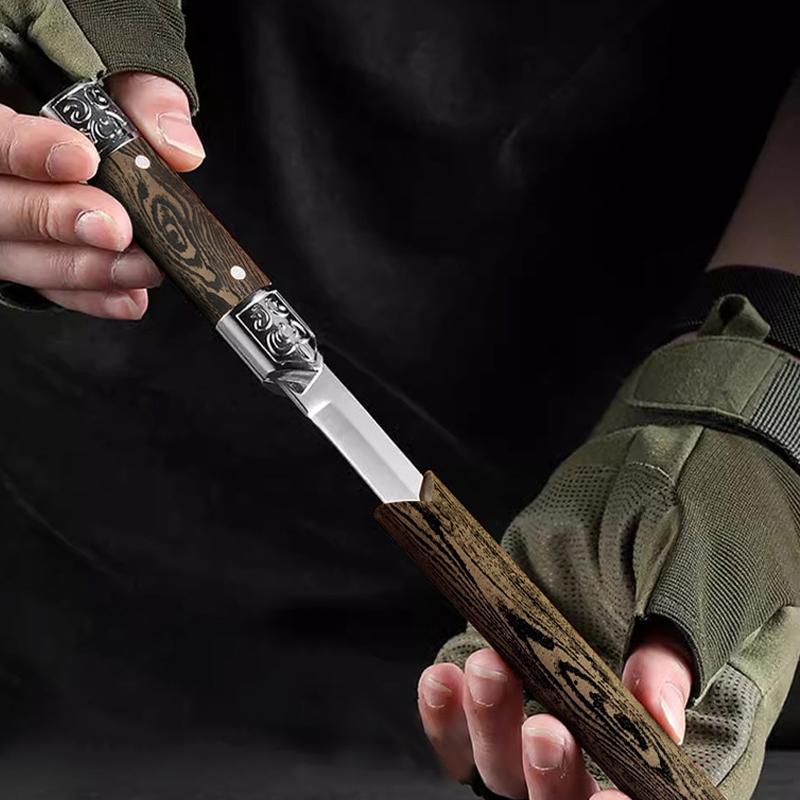 1 buc. Cuțit drept mic portabil de camping în aer liber, cuțit de fructe din oțel inoxidabil cu duritate ridicată, mâner din lemn imitație.