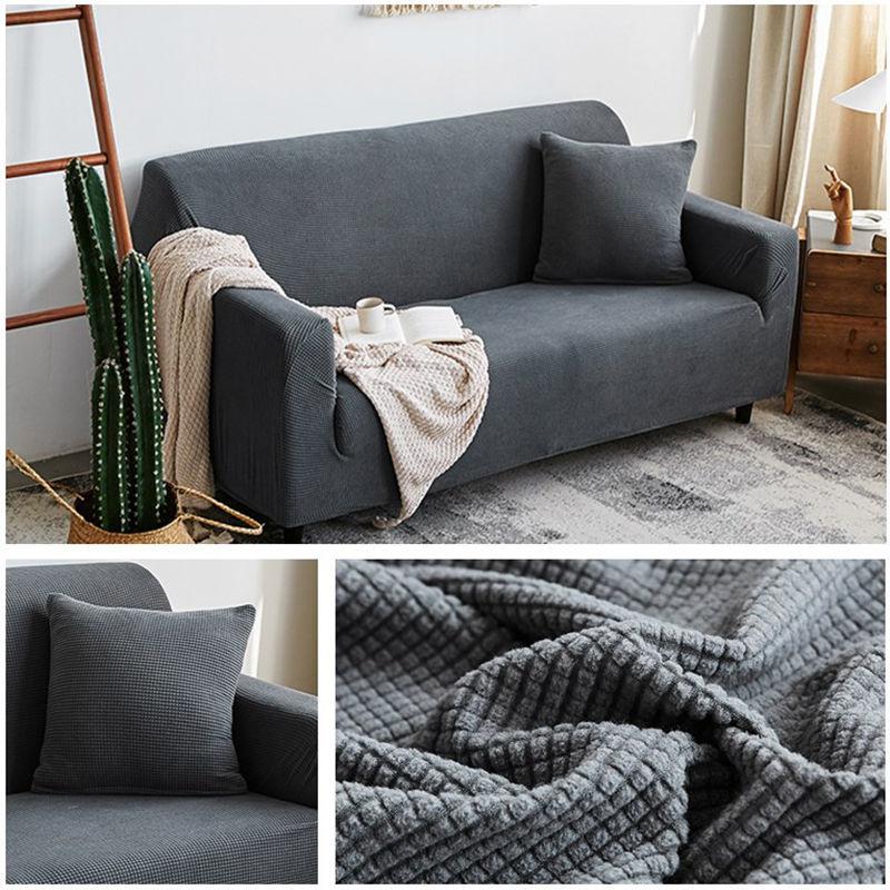 Autumn/winter sofa cover thickened warm solid color elastic plaid living room corner sofa cover furniture protective cover