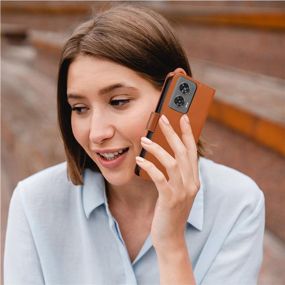 For Motorola Edge 50 Fusion 5G Case RFID Blocking Leather Wallet Flip Phone Cover with Wrist Strap