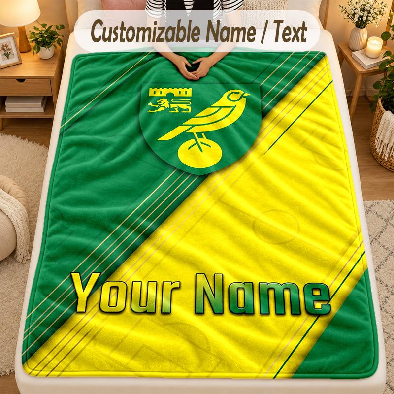 Flannel BlanketNorwich City Custom Name Text Personalized Soft Warm Throw Blanket Home Decor Gift
