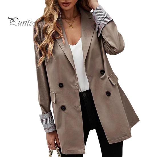 

Женский пиджак с лацканами, длинными рукавами, полосатыми манжетами, с карманами-клапанами, однотонный, свободный двубортный деловой пиджак S хаки