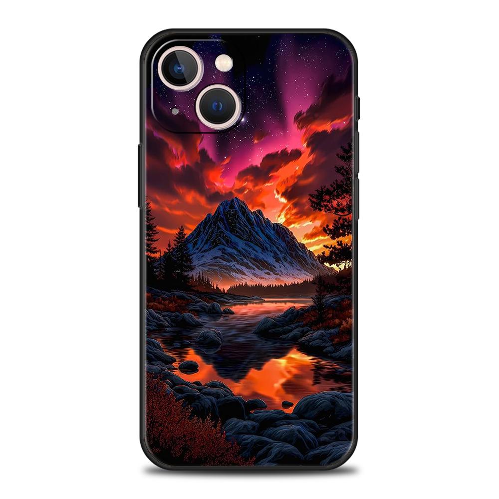 

Чехол для телефона для iPhone 17 16 15 14 13 12 Pro Max 11 Pro Max 17 AIR Plus Ударопрочный Мягкий ТПУ Корпус Розовый Закат Горы Сумки iPhone 13