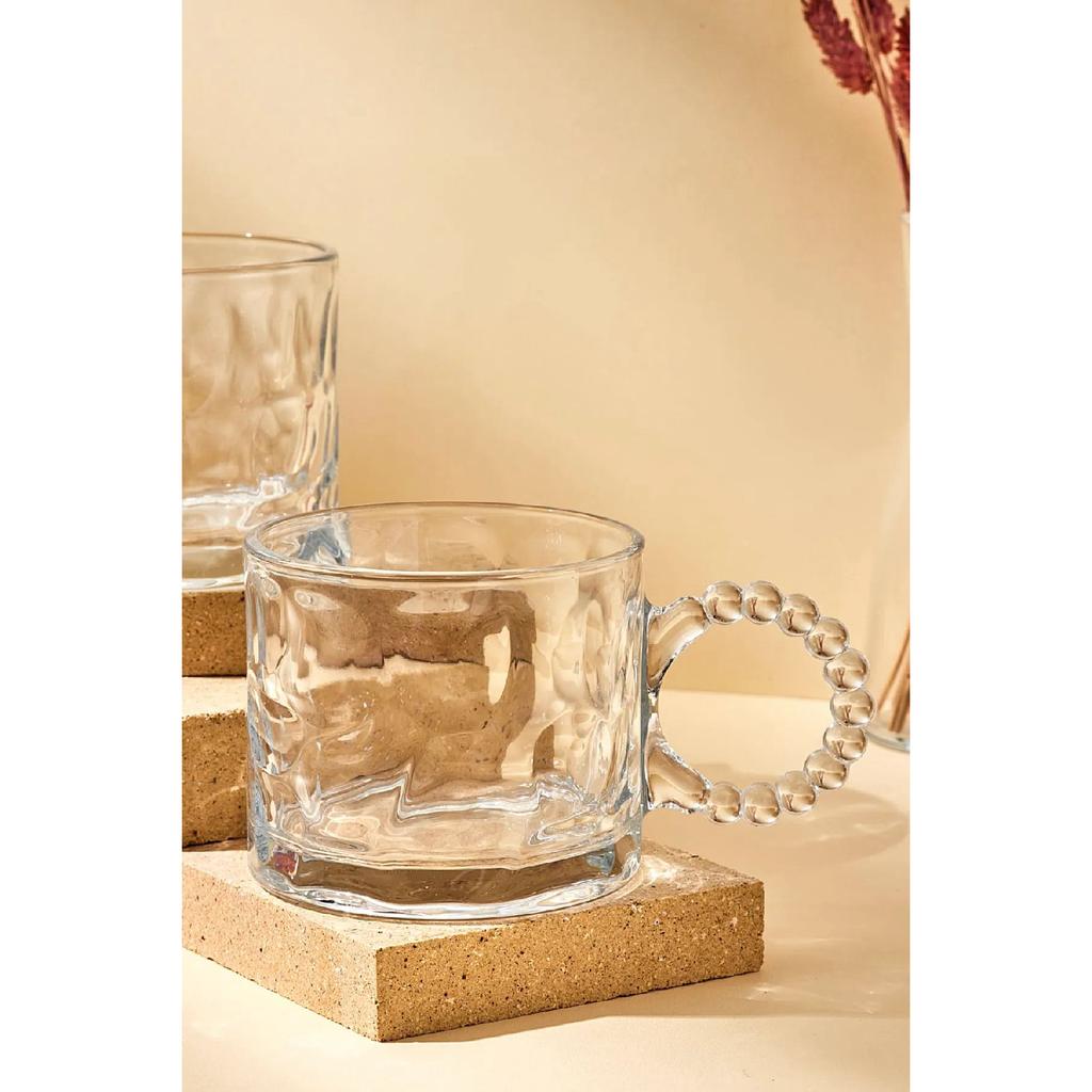 Ringo Stone 2-piece 325 Ml Glass Mug With Beaded Handle Mug