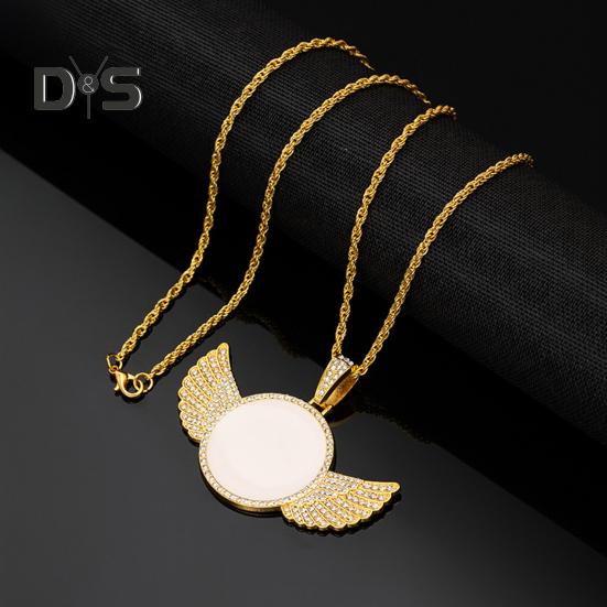 Custom Photo Necklace Angel Wings Picture Frame Pendant Necklace Hip Hop Jewelry for Men Women Valentine's Day Birthday Gifts