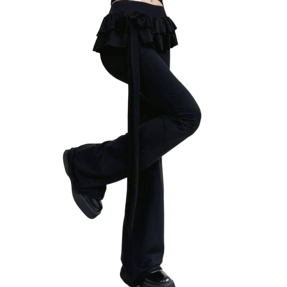 Low Waist Apron Skirt Flared Pants Ice Silk Bell-bottom Trousers Casual Pants for Women Ladies