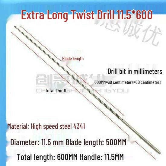 Extra Long 5060 Cm Twist Drill Bit, 500mm High-Speed Steel, Straight Shank for Deep Hole Drilling In Stainless Steel, Wood, 468 Industrial Series.