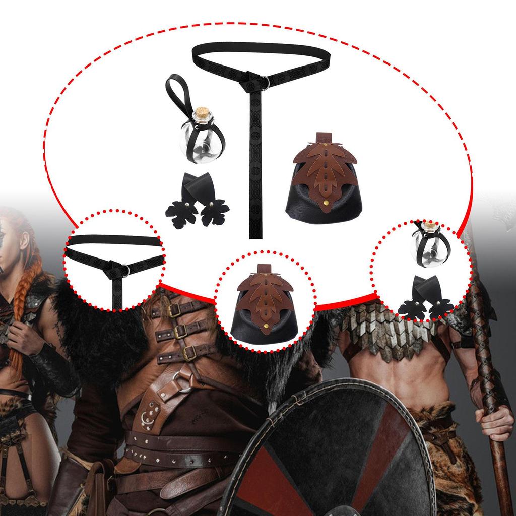 5 Pieces Medieval Belt Bag Skirt Hikes Bottle Faux Leather for Fantasy Events