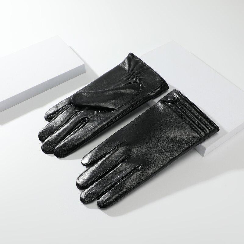 Men's Genuine Leather Fleece-Lined Winter Gloves - Warm Sheepskin Business Style