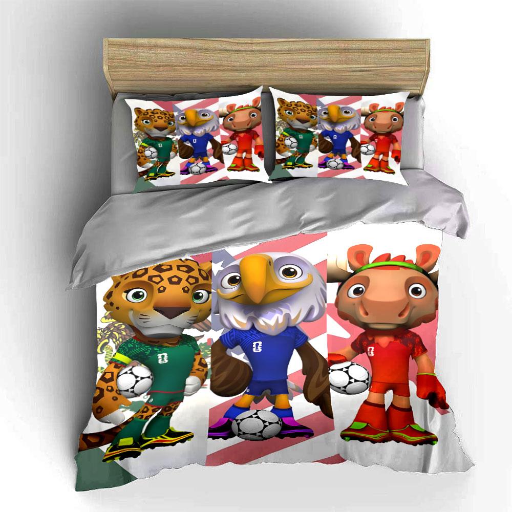 Cartoon animal soccer mascot image Print Bedding Set 1 Duvet Cover 2 Pillowcases for Adult and Children Luxury Gift Full Size