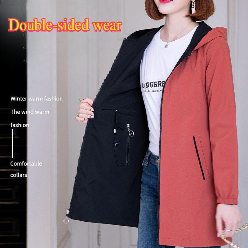 Fashion Double-Sided Wear Trench Coat Women's Mid-Longth Spring Autumn Women's Coats Tops   Hooded Jacket  Women Top