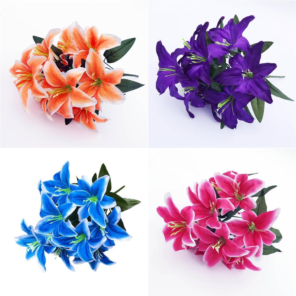 Eleganter 45cm 10 Köpfe Künstliche Sternlilien Schicker Seidenblumenstrauß für Hochzeiten
