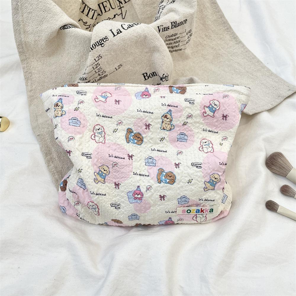 1pc Double-Sided Cartoon Pattern Cosmetic Bag Large Capacity Multifunctional Canvas Zipper Travel Storage Bag