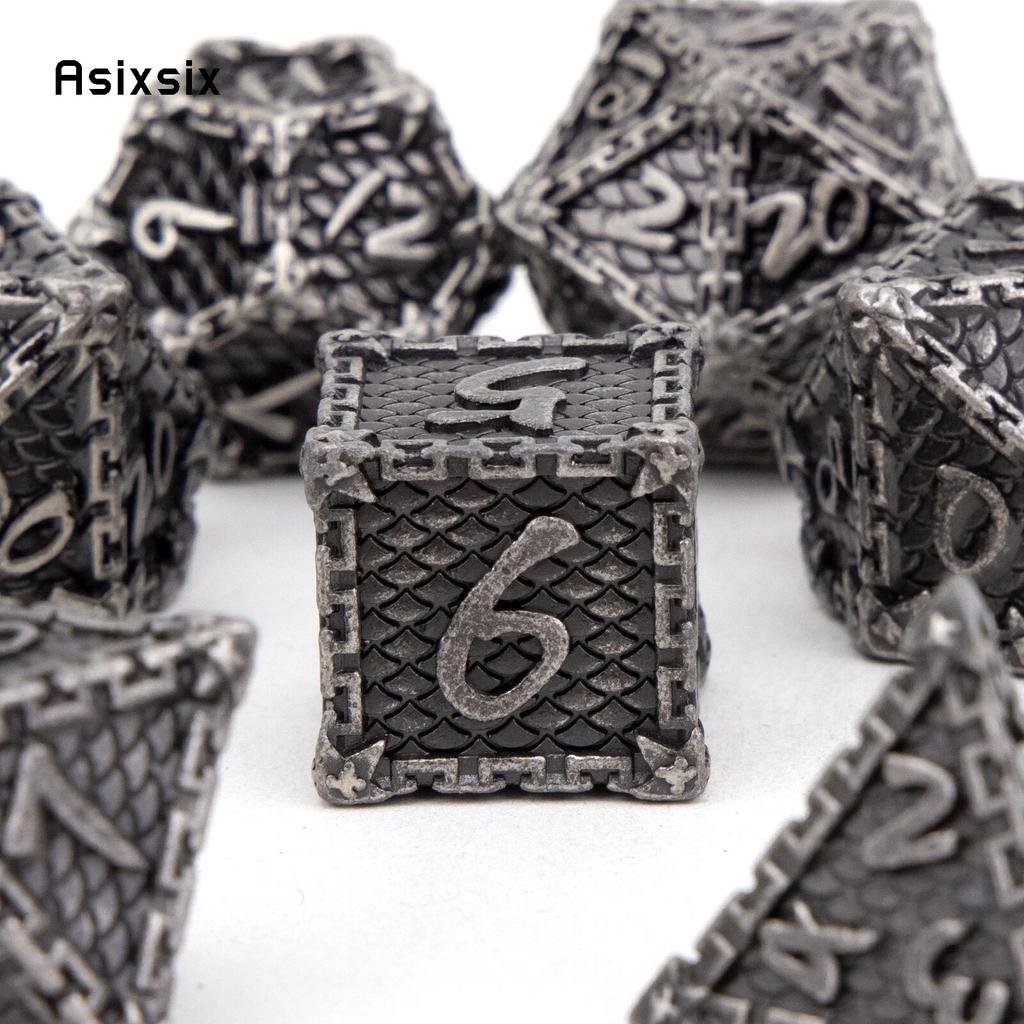 7 sztuk srebrne rybie łuski metalowe kostki z litego metalu zestaw kości wielościennych odpowiednie do odgrywania ról RPG gra planszowa gra karciana